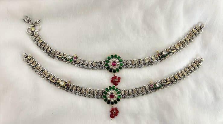 jadau stone silver payal